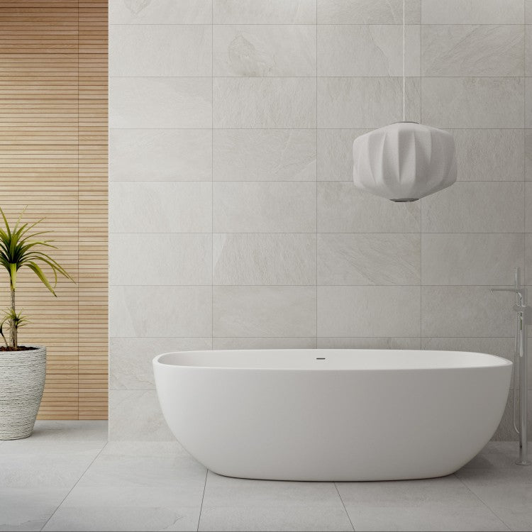 Southrim White Slate Effect Porcelain Tiles 600x1200mm Made in Spain ...