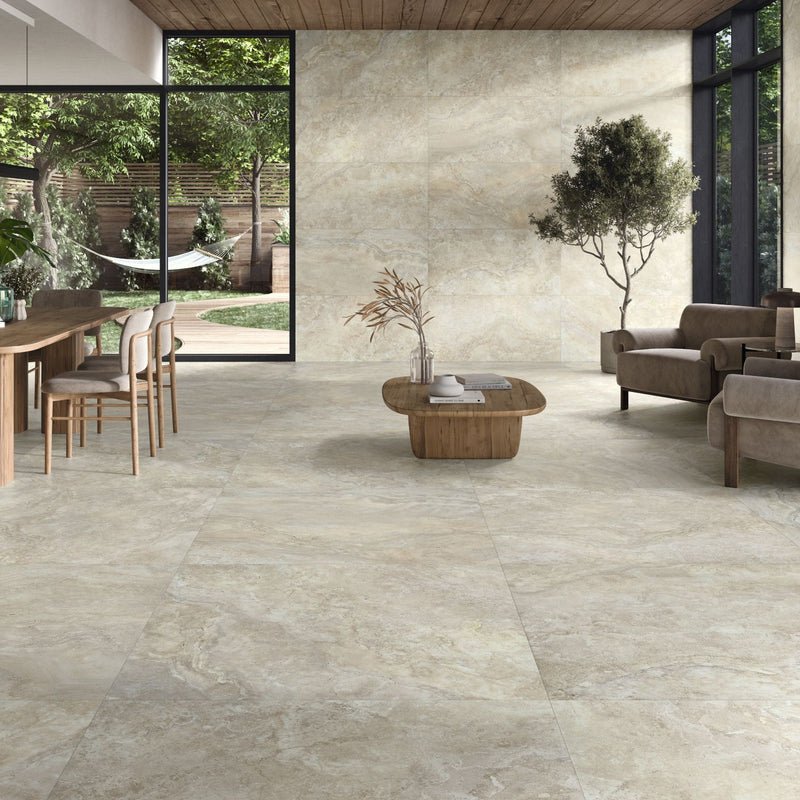 Perseus Natural 60x120cm Travertine Effect Porcelain Tiles