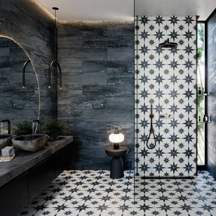 Stella Cassis Black Star Porcelain Tiles
