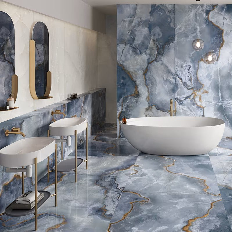 Tele di Marmo Onyx Blue 60 x 120cm Marble Polished Porcelain Tiles