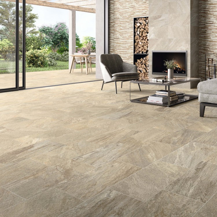Icaria Ocre 600 x 600mm Beige Porcelain Paving Slabs