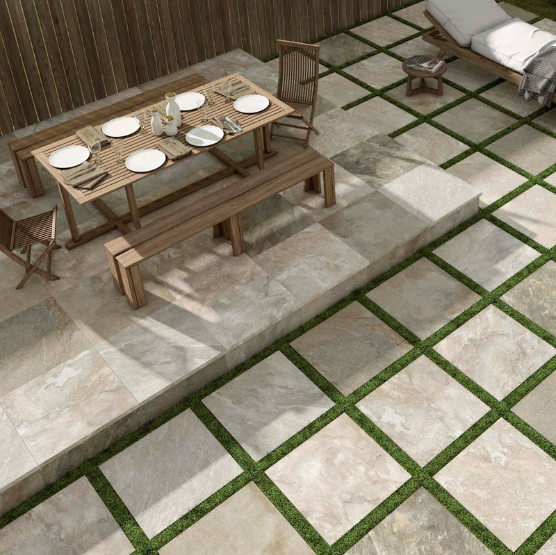 Unaway Light 600 x 600 Mixed Slate Porcelain Paving Slabs
