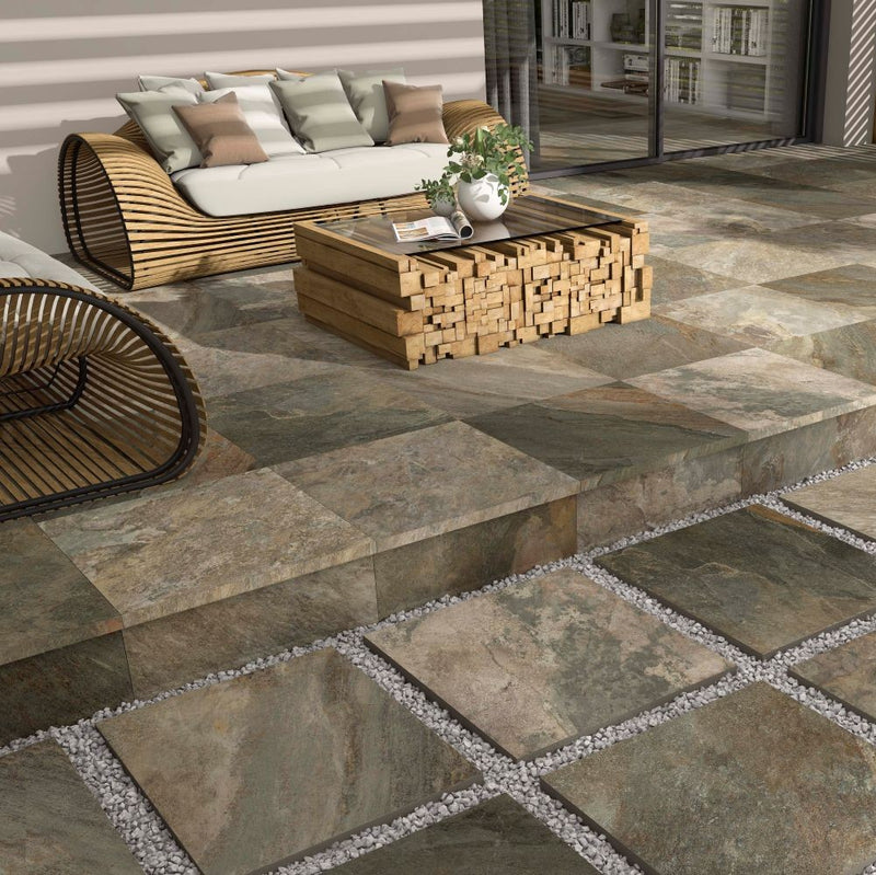 Unaway Natural 600 x 900 Mixed Slate Porcelain Paving Slabs