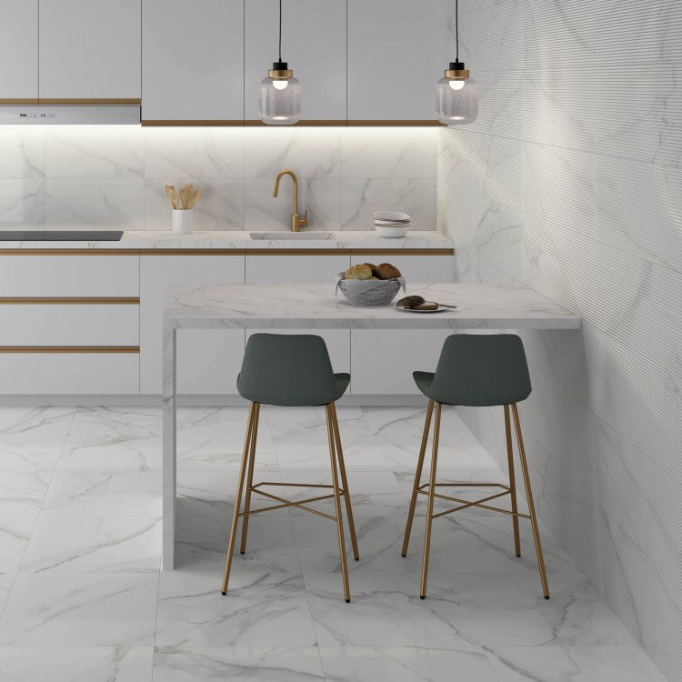 Lumiere Gloss White Carrara Marble Feature Wall Tiles 300x600mm Made in ...