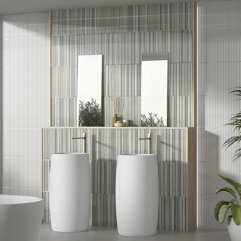 Venice Moss Green Fluted Gloss Ceramic Wall Tiles 12 x 35cm