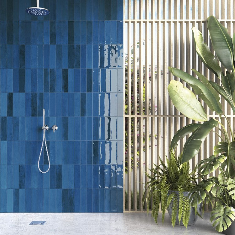 Zellige Blue 7 x 28cm Gloss Porcelain Tiles