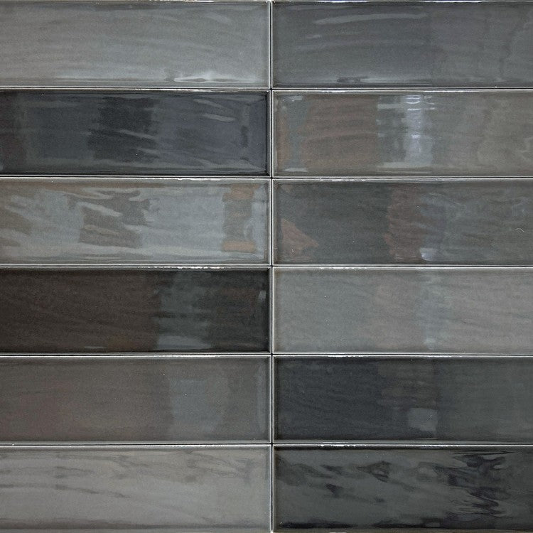 Zellige Coal 7 x 28cm Grey Gloss Porcelain Tiles