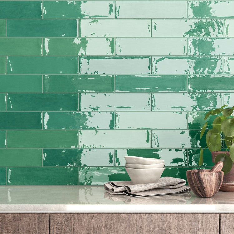 Zellige Green 7 x 28cm Gloss Porcelain Tiles