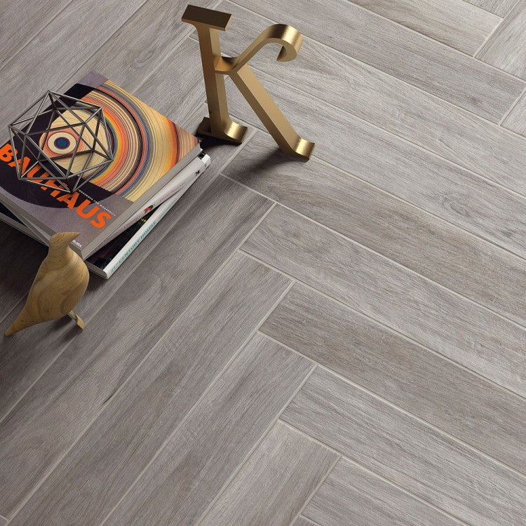 Bosco Nebbia Grey Wood Effect Tiles 10 x 60cm