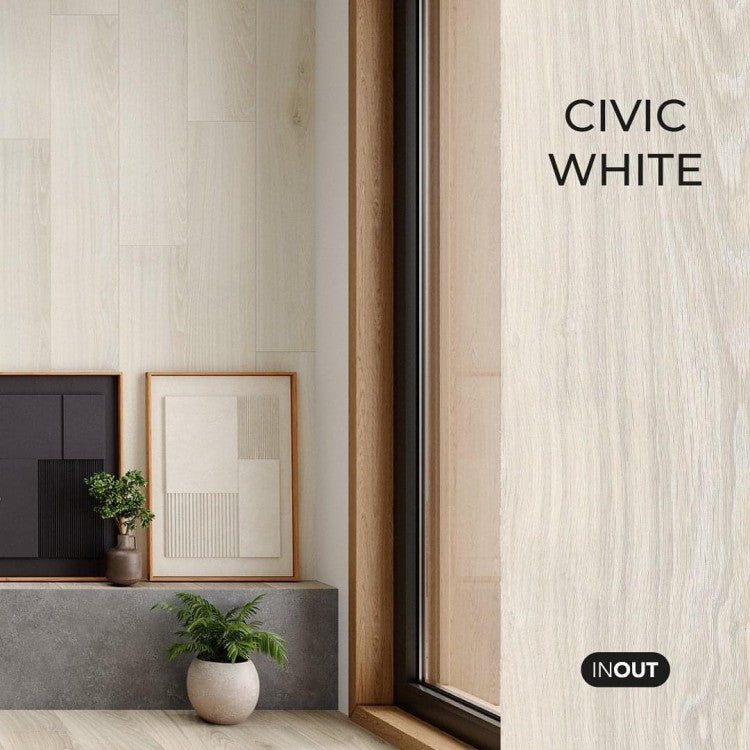Civic White 15 x 90 cm Porcelain Wood Effect Tile