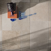 Cream Italian modular limestone flagstone effect porcelain tiles with chiselled edges