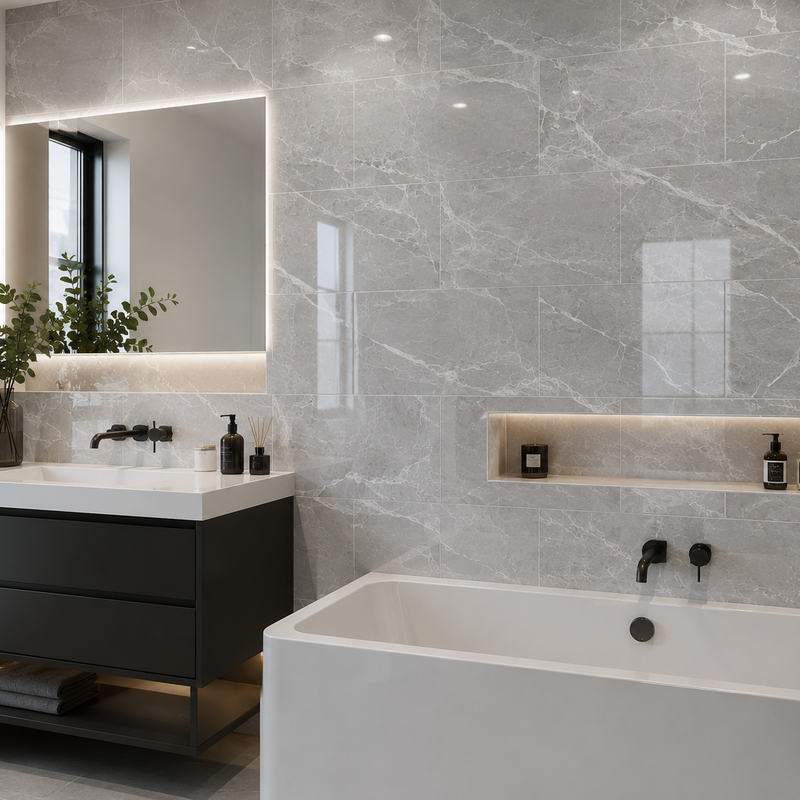 Grey Marble Gloss Wall Tile 30 x 60cm