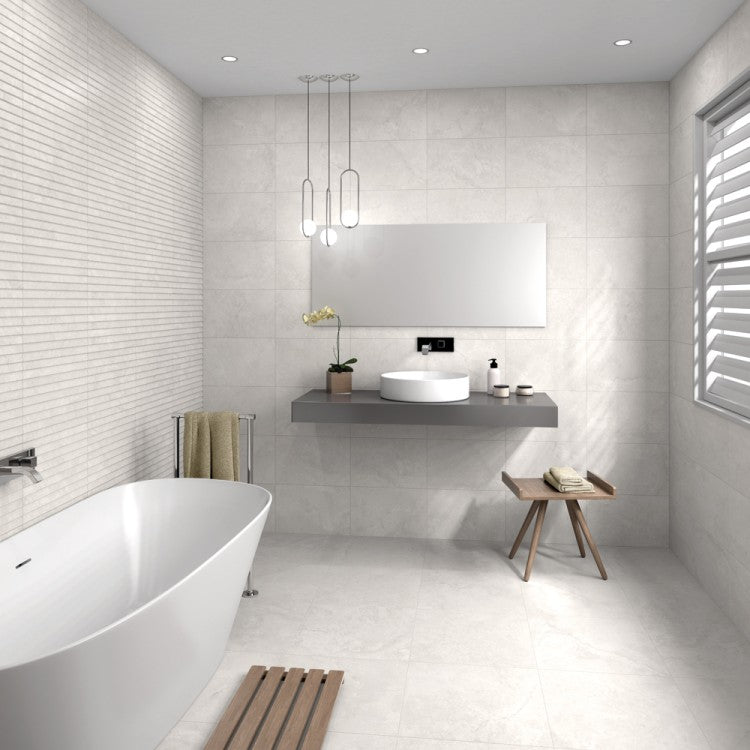 Himalaya Carved White 30 x 60cm Stone Ceramic Wall Tile
