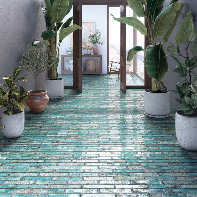 Era Teal - Green 7 x 28cm Gloss Porcelain Tiles