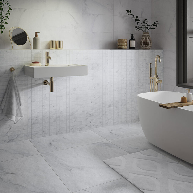 Montclair White Marble Effect Matt Porcelain Wall & Floor Tile 600 × 600mm