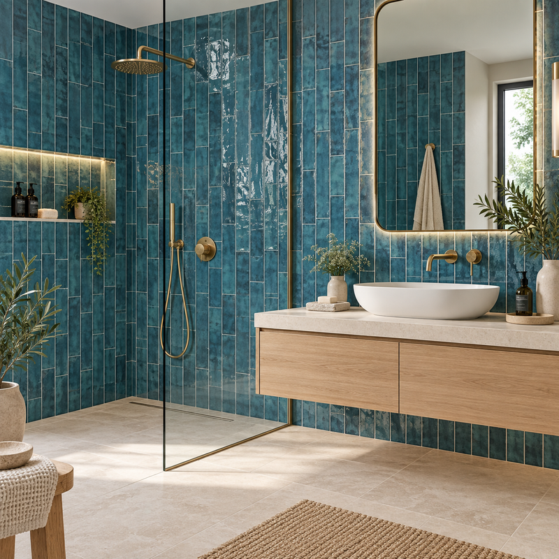 Nissel Blue 7.5cm x 30cm Gloss Ceramic Wall Tiles