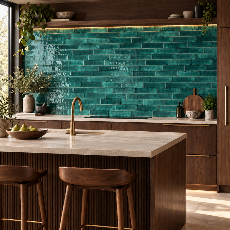 Nissel Emerald Green 7.5cm x 30cm Gloss Ceramic Wall Tiles