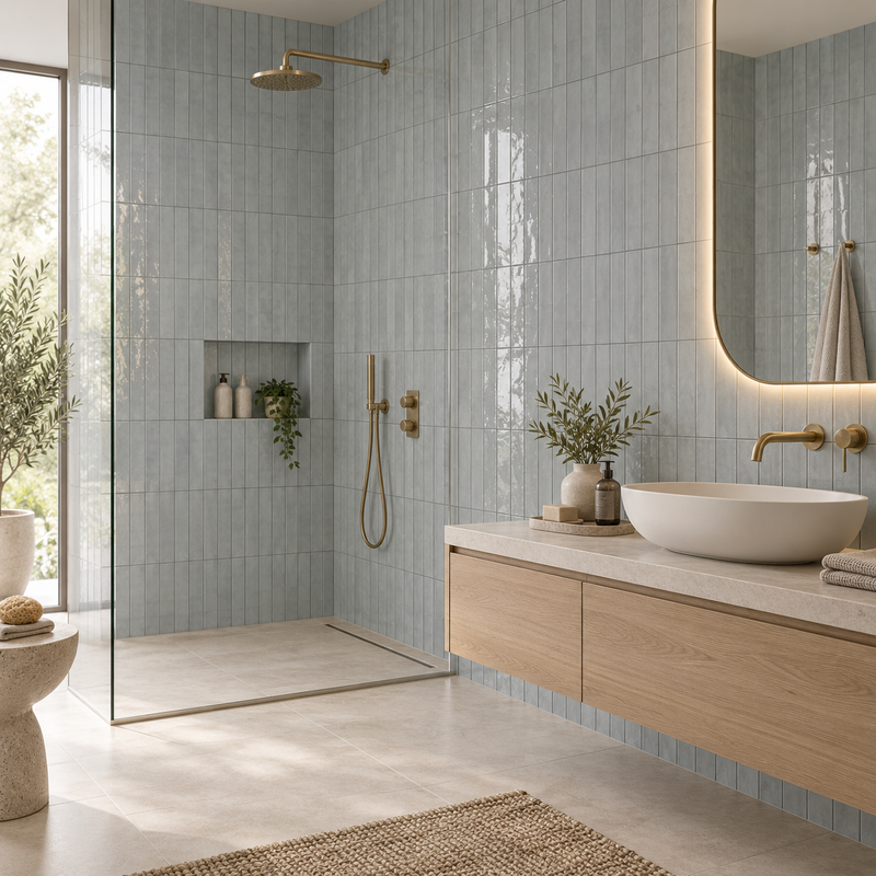 Nissel Grey 7.5cm x 30cm Gloss Ceramic Wall Tiles