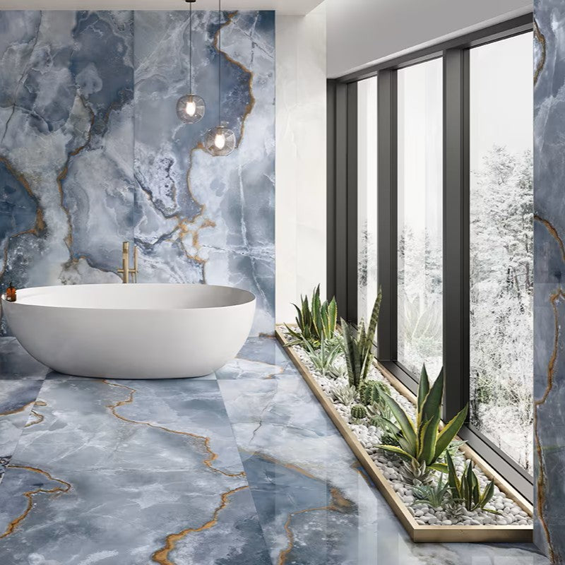 Tele di Marmo Onyx Blue 60 x 120cm Marble Matt Porcelain Tiles