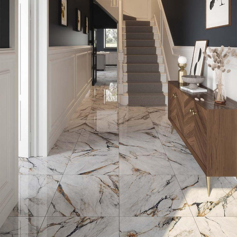 Hestia Viola Marble Polished Glazed Porcelain W&F 600x600mm
