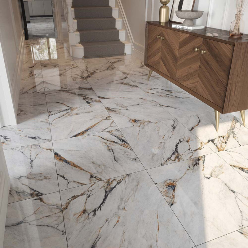 Hestia Viola Marble Polished Glazed Porcelain W&F 600x600mm