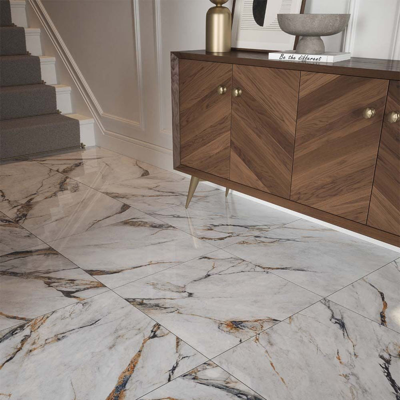 Hestia Viola Marble Polished Glazed Porcelain W&F 600x600mm