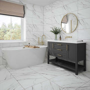 Verona Waldorf 600x600mm white marble effect matt porcelain tile with grey-toned veining.