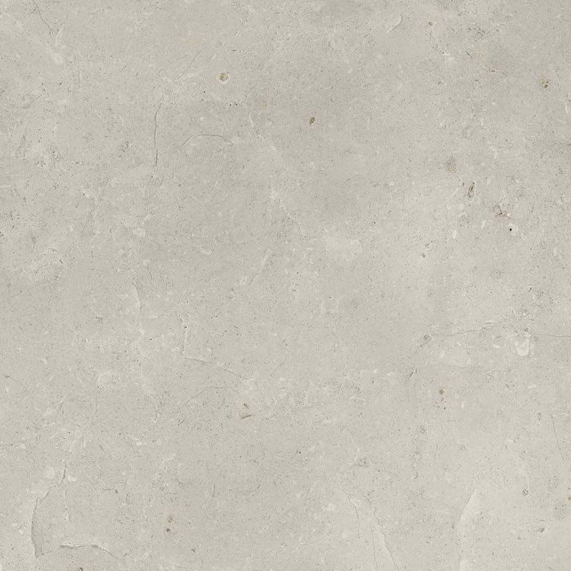 Verona Bloomberg 600x600mm matt porcelain tile with light grey-beige stone effect and delicate veining.
