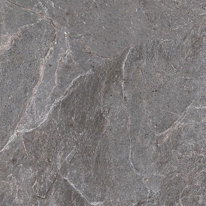 Verona Genesis Anthracite 600x600mm matt porcelain tile with charcoal grey stone-effect markings and fine pale veining.