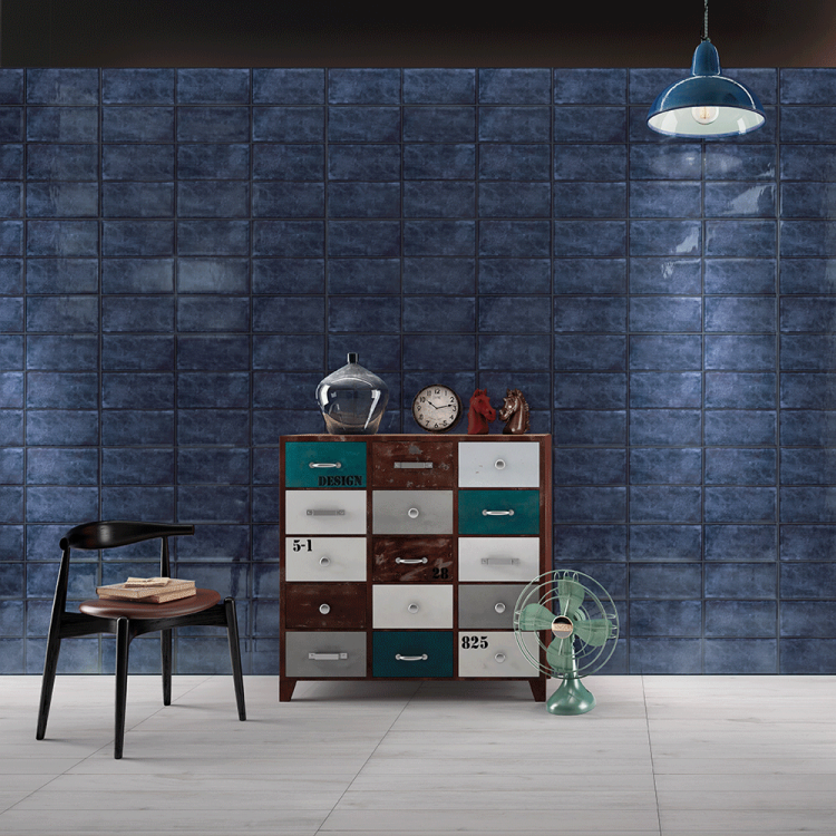 Retro Blue 15 x 30cm Gloss Ceramic Wall Tiles