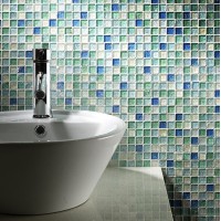 Hammered Pearl Aqua Glass Mosaic 23x23mm