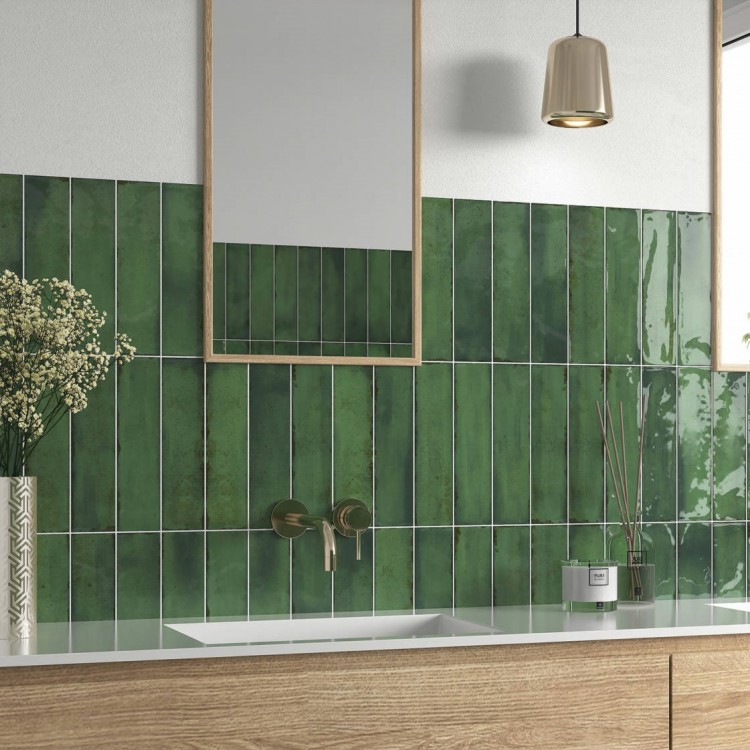 Zenya Emerald Green 7.5cm x 30cm Small Wall Tiles